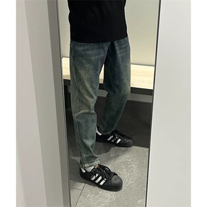 抖音得物休闲直筒牛仔裤男显显瘦宽松百搭美式复古水洗长裤AK13