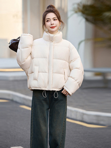 黄色立领泡芙羽绒服女冬季加厚2025新款洋气好看小个子短款面包服图片