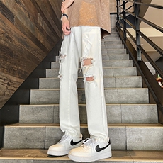 破洞牛仔裤男款夏季vintage美式街头高街vibe微喇直筒裤10911-p40，男装牛仔裤，星座1008
