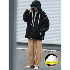冬装学生加厚羊羔绒连帽外套潮纯色羽绒服男女8153-P195控价268，男装羽绒服，电商A441-1