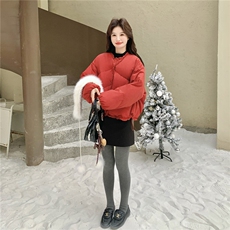 新款现！真狐狸毛保暖红色羽绒服外套2C133-6012-P285-K408，女装羽绒服，2C133