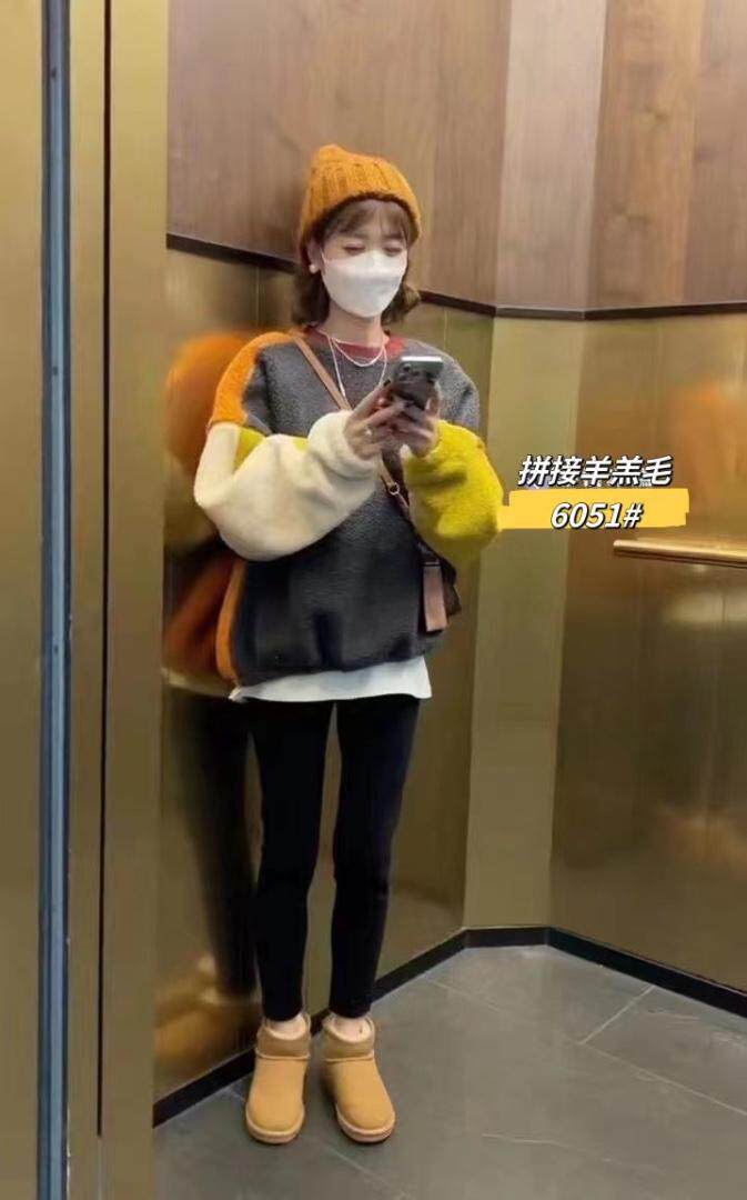 拼色颗粒绒加厚卫衣，女装卫衣/绒衫，一杭