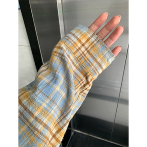 现货 黄蓝格子长袖衬衫男美式格纹衬衣小众设计情侣外套K342-P45图片