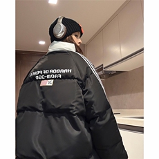 胖胖哥潮牌条纹棉服男冬季大码美式高街外套撞色百搭保暖棉服男款，男装棉衣，电商C306-1