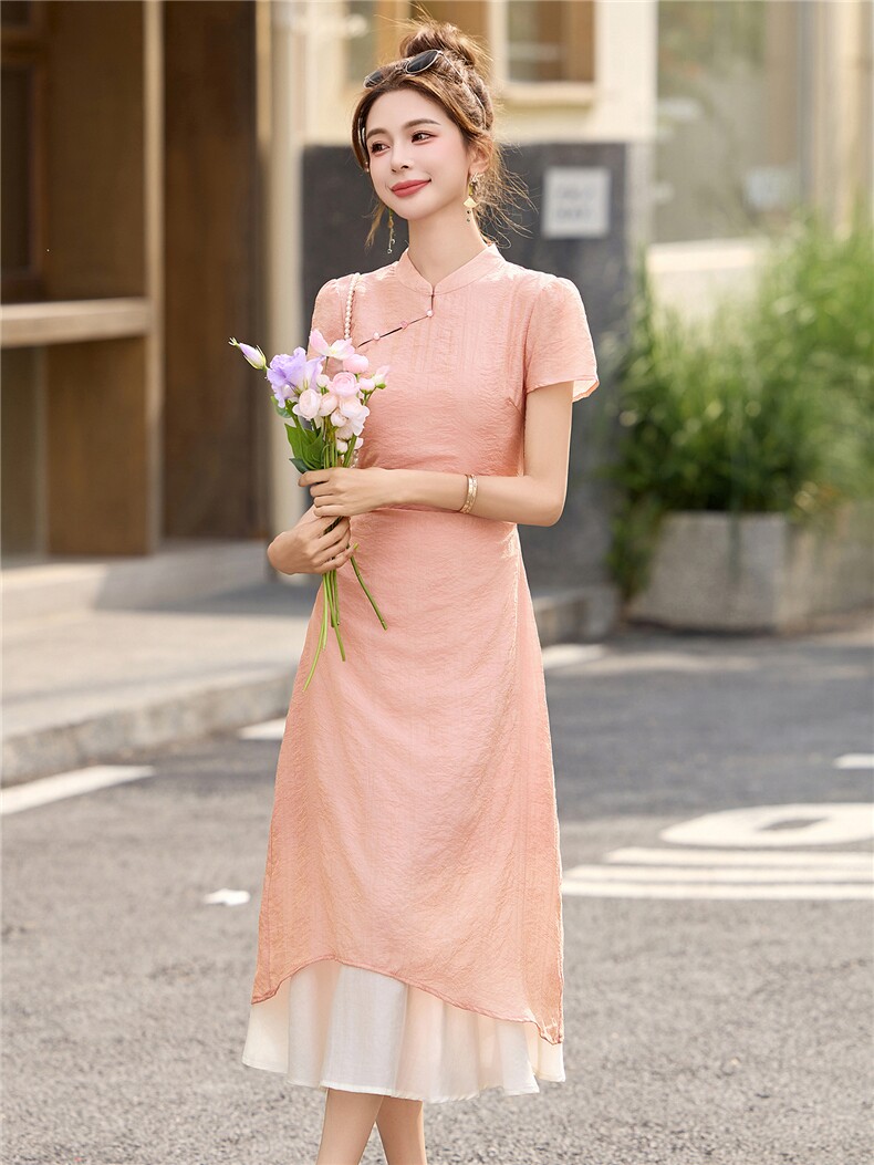 新中式国风连衣裙女2025夏季新款气质修身显瘦少女洋气改良旗袍裙,女装连衣裙,布芭啦