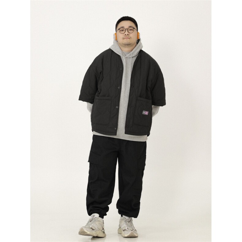 1506-1/M22971/P72冬款日系简约葫芦纹宽松短袖外搭叠穿棉衣男图片