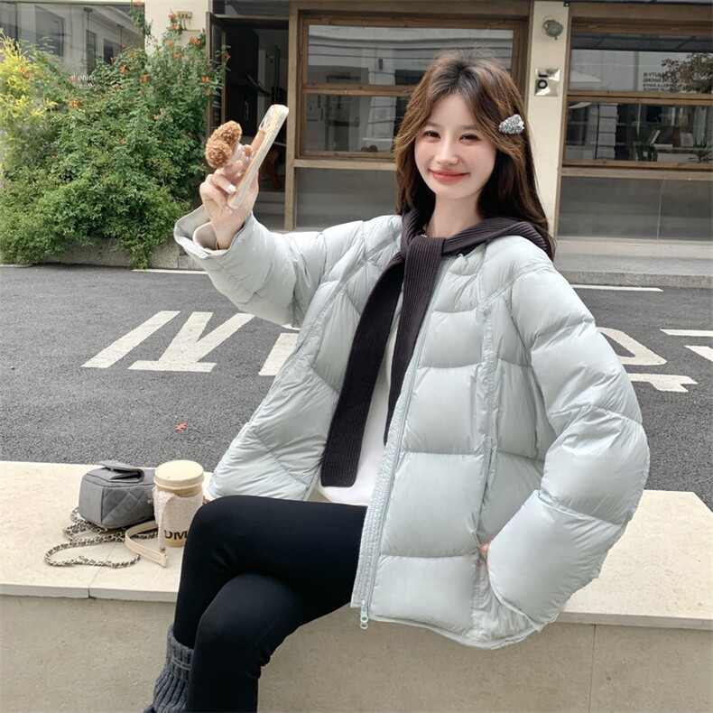 海盐蓝针织披肩短款羽绒服女2025冬季新款白鸭绒显瘦不臃肿外套,女装羽绒服,2C016