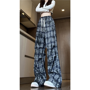秋季新款美式复古格子压褶宽松休闲卫裤B315-K806-特p35控68