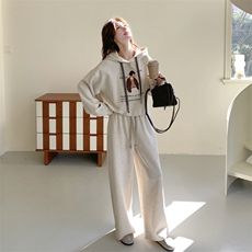 26春新款现-慵懒分盐系撞色卡通连帽卫衣套装2631-P175K288，女装套装/套裙，2B190