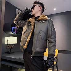 AY119/P158控208冬季社会小伙保暖加绒重磅工装皮毛一体男卡其首，男装棉衣，星座305B-1
