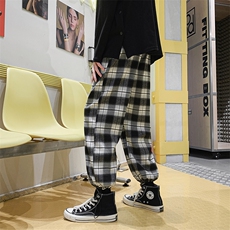 K2057-P45秋季港风格子潮流宽松百搭男女情侣休闲运动长裤控58，男装休闲裤，电商A009A（原A058A）