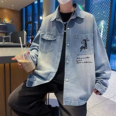 牛仔长袖衬衫男生春秋季青少年潮牌宽松痞帅衬衣初中高中学生外套，男装夹克，星座506A