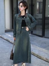 潮牌复古时尚牛仔套装女2024春秋新款洋气炸街短外套阔腿裤两件套，女装套装/套裙，跑量工厂店