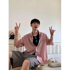 街头宽松格子衬衫男休闲衬衣春秋情侣长袖外套C5019，男装衬衫，星座1116A-1（原606A）
