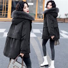 2020年冬季时尚保暖大毛领工装派克棉服，女装派克服，一安秀