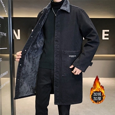 FY5024J-P98M-5XL控138加绒羊羔绒白底长款牛仔风衣大码网格，男装风衣，星座103A