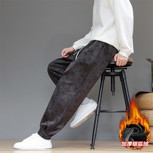 风 冬季加厚银狐绒加绒裤 男印花潮休闲裤 xz815-k508p60图片