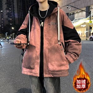 新款2025男士连帽加绒加厚脏脏然夹克外套冬季图片