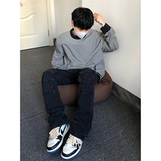 B221美式ins高街暗黑小众个性微喇牛仔裤LK23018-P65控88，男装牛仔裤，电商B221