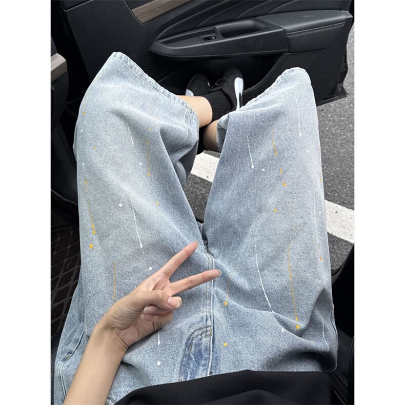 GENIOLAMODE蓝色美式水洗牛仔裤夏季男士新款宽松直筒潮牌七分裤,男装牛仔裤,电商B221