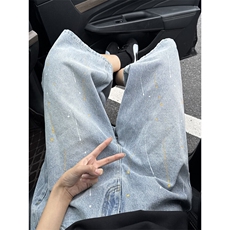 GENIOLAMODE蓝色美式水洗牛仔裤夏季男士新款宽松直筒潮牌七分裤，男装牛仔裤，电商B221