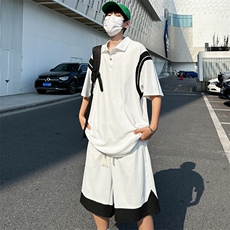 主推大码港风情侣冰丝防晒polo短袖T恤五分裤休闲套装S17P65，男装休闲套装，电商B226