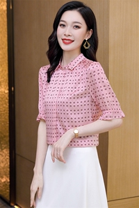 重磅真丝短袖衬衫女士2022年夏季气质圆领宽松桑蚕丝半袖小衫衬衣图片
