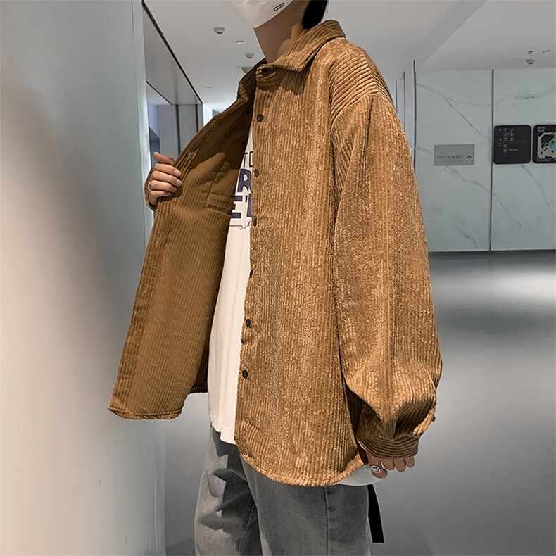 原宿风秋季灯芯绒长袖衬衫潮流百搭情侣宽松翻领衬衣W2029-P30,男装衬衫,星座512-4