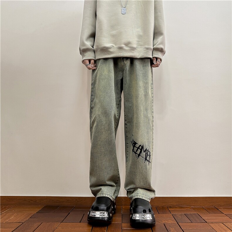 k1057-p55-控78M-5XL港风高阶黄泥黑暗拼接牛仔裤,男装牛仔裤,星座116
