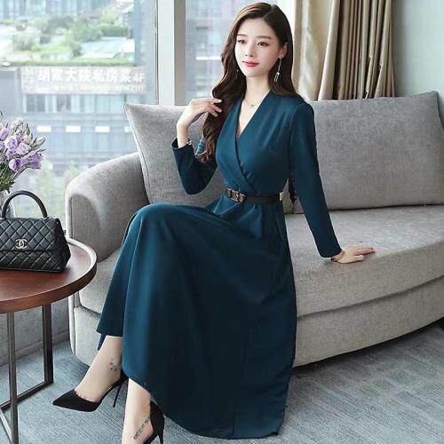 秋季气质修身连衣裙，女装连衣裙，蓝芝衣秀