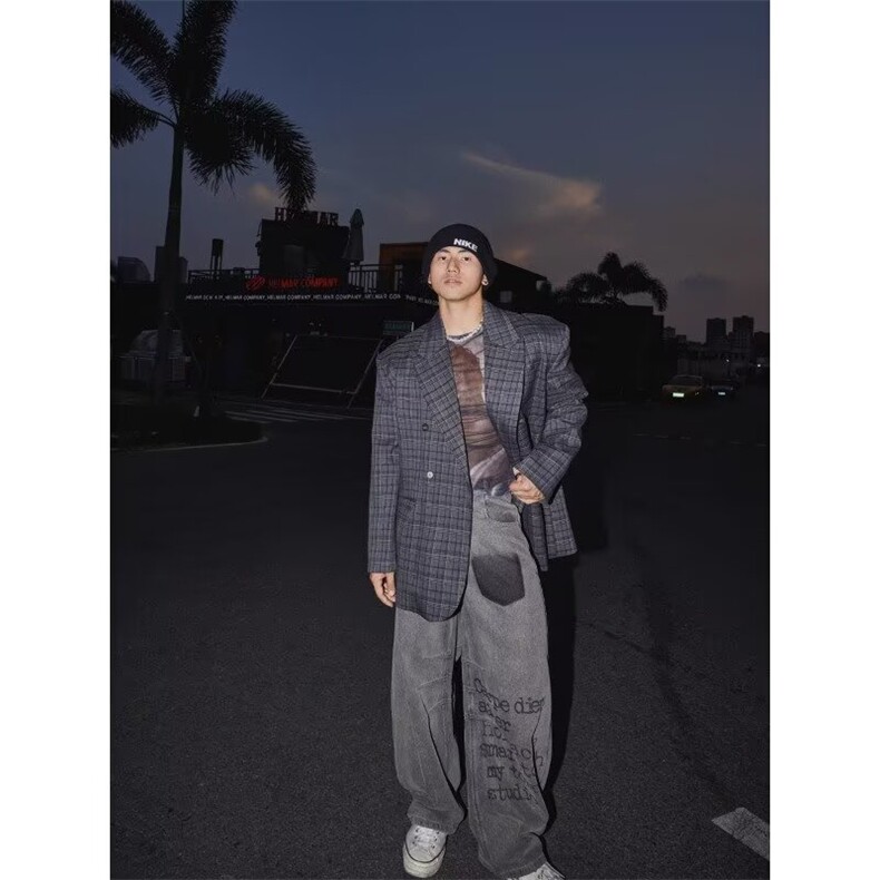 美式牛仔裤子男女情侣秋季潮牌宽松大码直筒水洗阔腿长裤NZB398,男装牛仔裤,星座516A