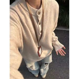 亨利领毛衣女男秋冬慵懒风套头针织衫重磅高级感内搭线衣 MY9597图片