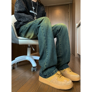 美式ins高街hiphop微喇重工艺水洗复古蓝牛仔裤货号K2322-1P60图片