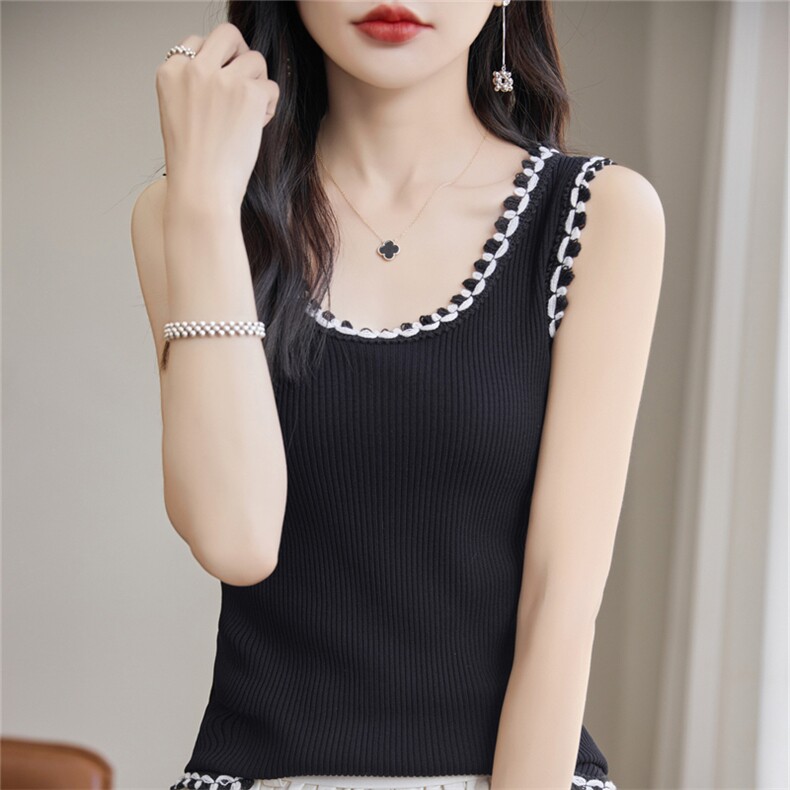 重工低圆领吊带背心女夏薄款遮副乳修身内搭小香风冰丝针织无袖，女装背心吊带，暖姿羊绒
