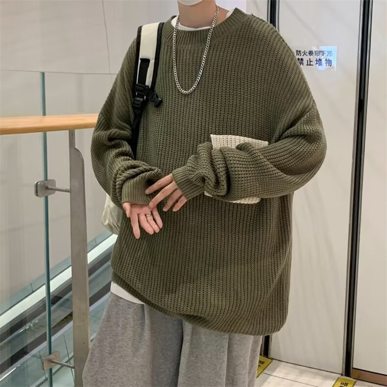 美式圆领毛衣男慵懒风休闲针织衫 X744 P40图片