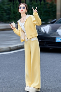 蕾丝连帽休闲运动套装女春秋2024新款小个子穿搭卫衣阔腿裤两件套图片