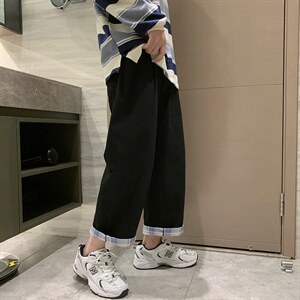 现货 1405-1-ZY001-P45 春季翻边格子休闲裤 男女中性风九分裤图片