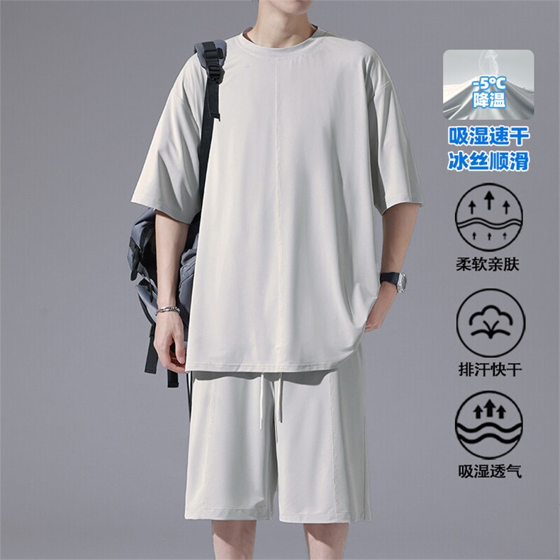 特批P45无差价25夏季冰丝凉感垂感复古大码速干两件套装男TZ5571,男装休闲套装,电商A001