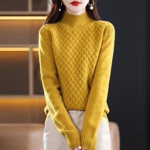 女士秋冬羊毛衫简约休闲舒适显瘦半高领羊毛衫图片