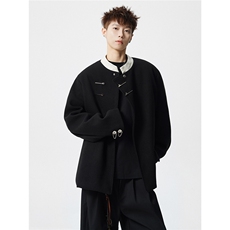 新中式拼色毛呢子西装大码M-5XL加棉大衣聚酯纤维XF78161P118，男装西服套装，星座227-7