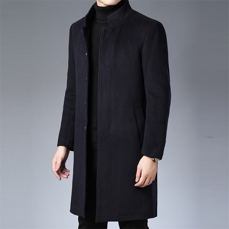 新款冬季立领商务休闲毛呢大衣加厚男士中年加厚保暖中长款外套,男装毛呢大衣,电商B212（原钱塘6029）