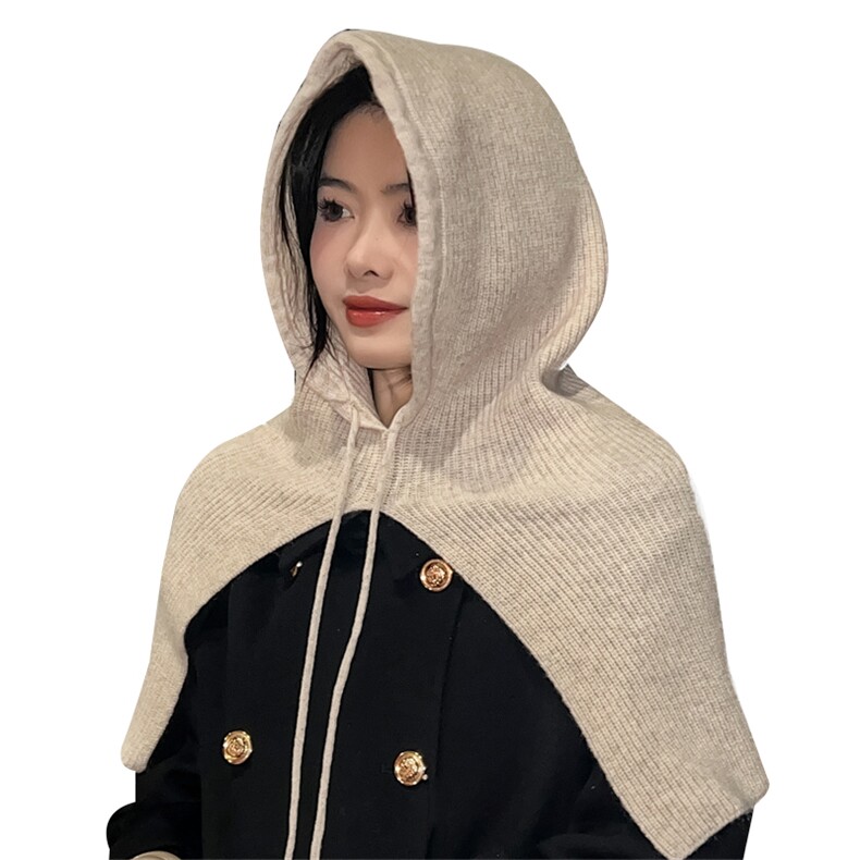 斗篷连帽披肩纯羊毛2024冬季帽子一体外搭套头护耳保暖针织围脖女,饰品披肩,朝思羊绒