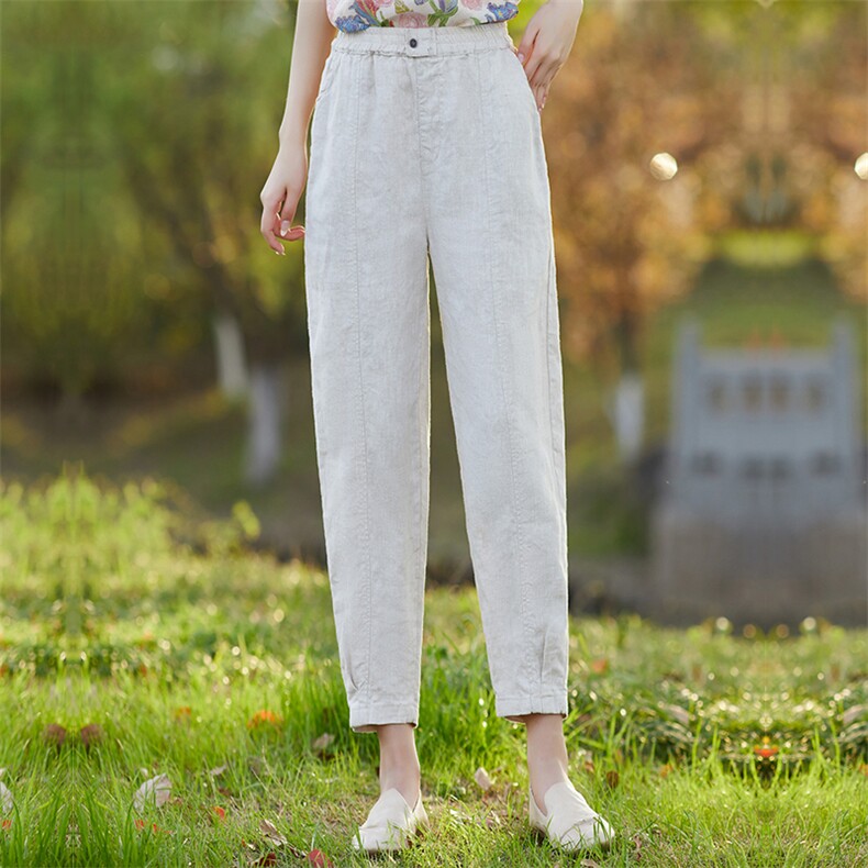 2026年夏季苎麻小脚裤苎麻棉,女装休闲裤,江南依恋
