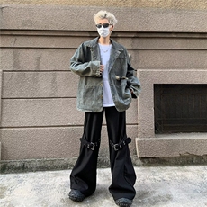 破洞牛仔外套男春秋季潮牌水洗做旧宽松上衣美式vibe痞帅西装夹克，男装工装外套，星座1210-1