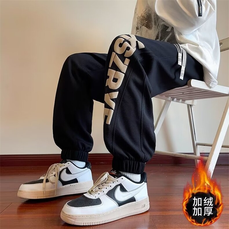 加绒冬款男休闲卫裤字母印花束脚裤大码M-5XL H026 P60图片