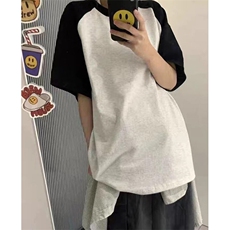 抖音得物高品质二开240克宽松纯棉美式潮牌插肩袖拼接短袖T恤，男装T恤，电商A486-1