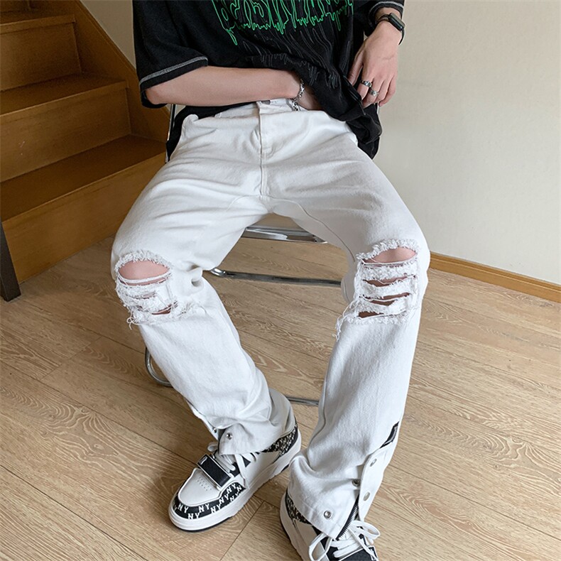 新款美式高街ins小众拉链排扣破洞休闲牛仔裤货号K642P6078,男装牛仔裤,电商A063