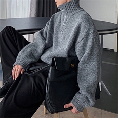 网图88119特P50男士高领加厚820克宽松毛衣纯色打底衫，男装T恤，电商D310B