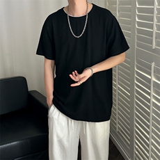 夏季质感亚麻短袖T恤男凉爽透气大码现货A351-M01-P40蓝灰色P45，男装T恤，电商A351