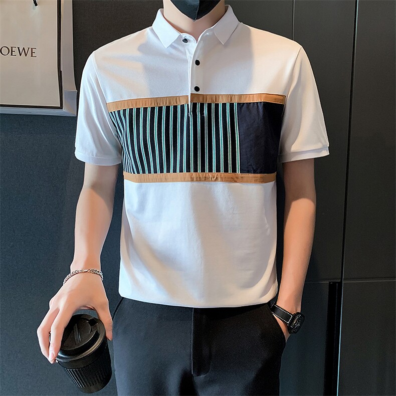 2025新款夏季T恤男Polo衫短袖潮牌拼接半袖体恤A313-1-32321-P48,男装T恤,电商A313-1